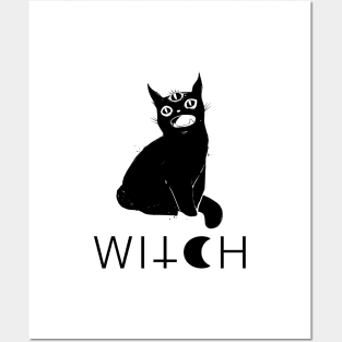 Black Cat Witch Artwork Posters and Art